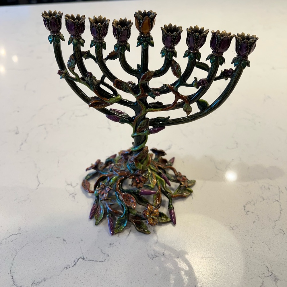 COPY - Jay Strongwater Magnolia Hanukkah Menorah Polychrome Enamel Swarovski Cr…